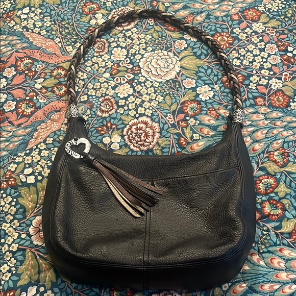 Brighton Handbags - Brighton Barbados zip top  Black Leather Shoulder Bag